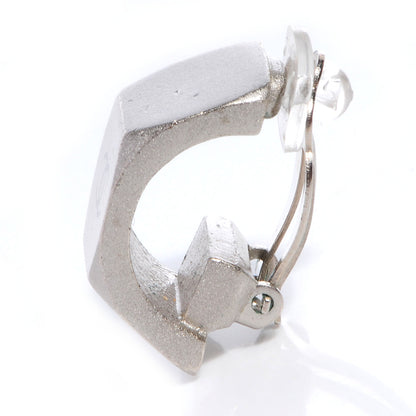 Chanel Half Bolt CC Clip On Earrings Matte Silver 3 of 5
