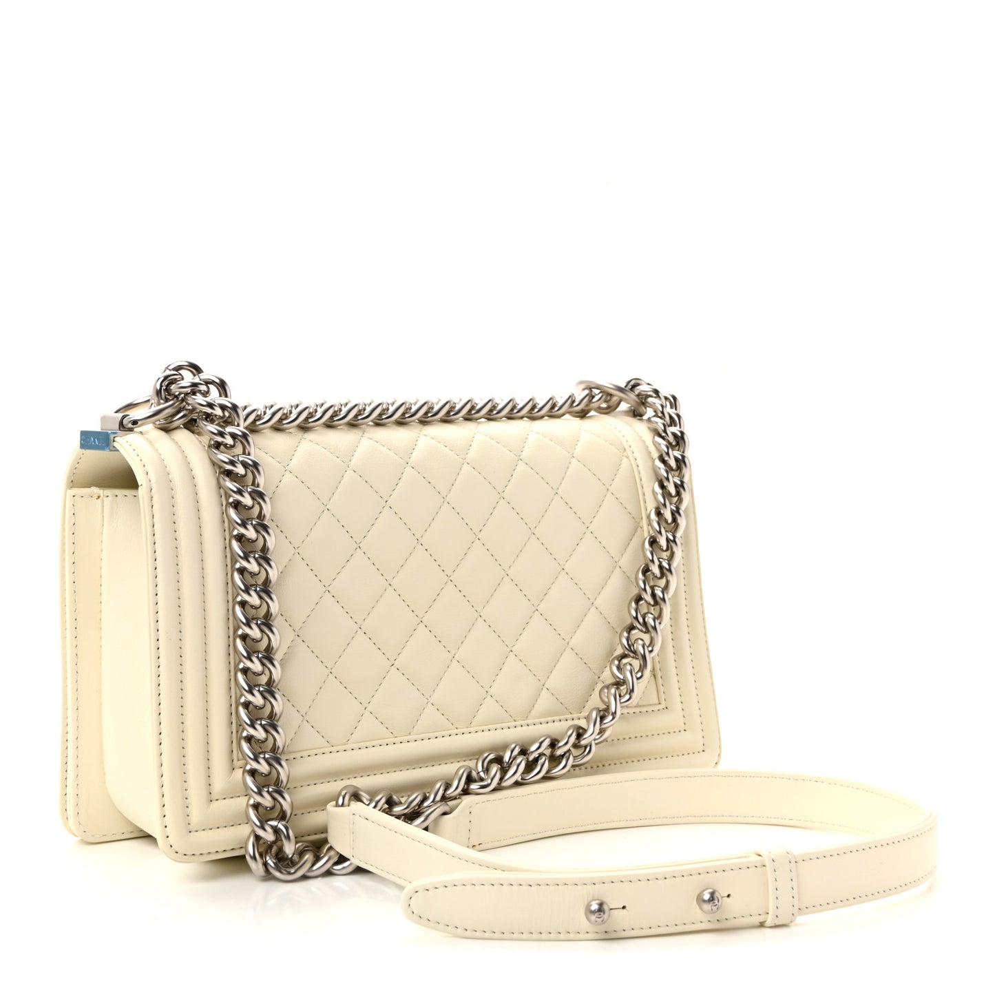 Calfskin Quilted Medium Boy Flap White