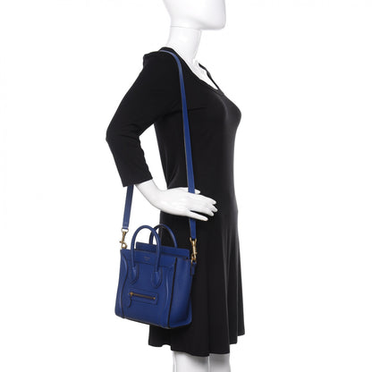Celine Drummed Calfskin Nano Luggage Indigo 2 of 9