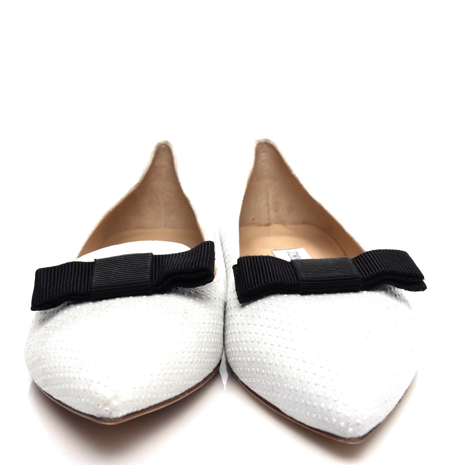 Jimmy Choo Shiny Calfskin Ministud Gala Bow Flats 40 White 5 of 9