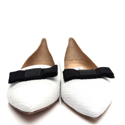 Jimmy Choo Shiny Calfskin Ministud Gala Bow Flats 40 White 5 of 9