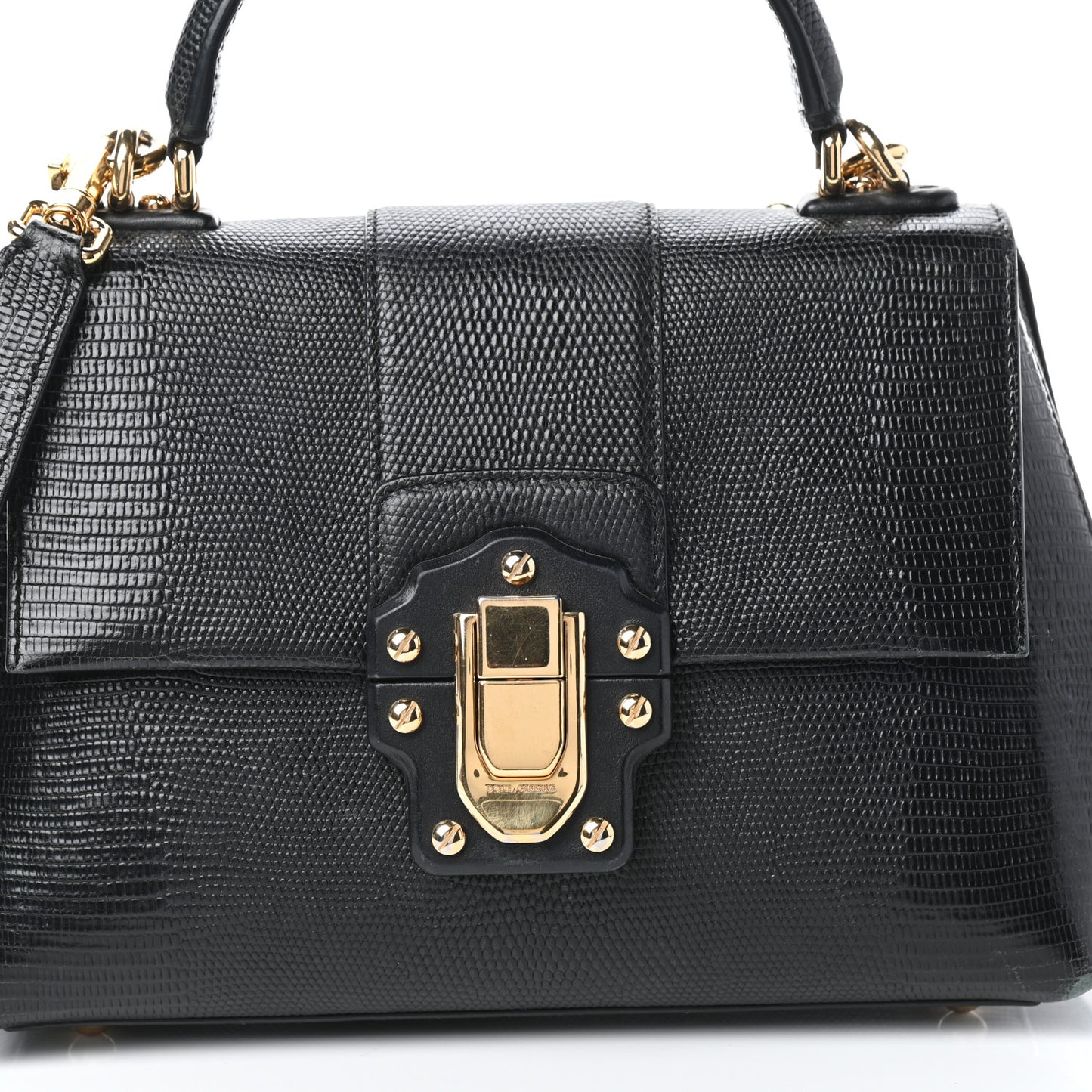 Calfskin Iguana Embossed Small Lucia Satchel Black