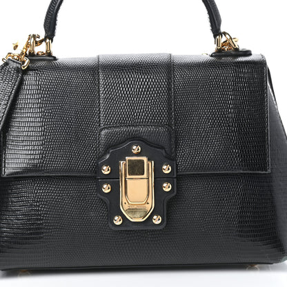 Dolce & Gabbana Calfskin Iguana Embossed Small Lucia Satchel Black 7 of 9