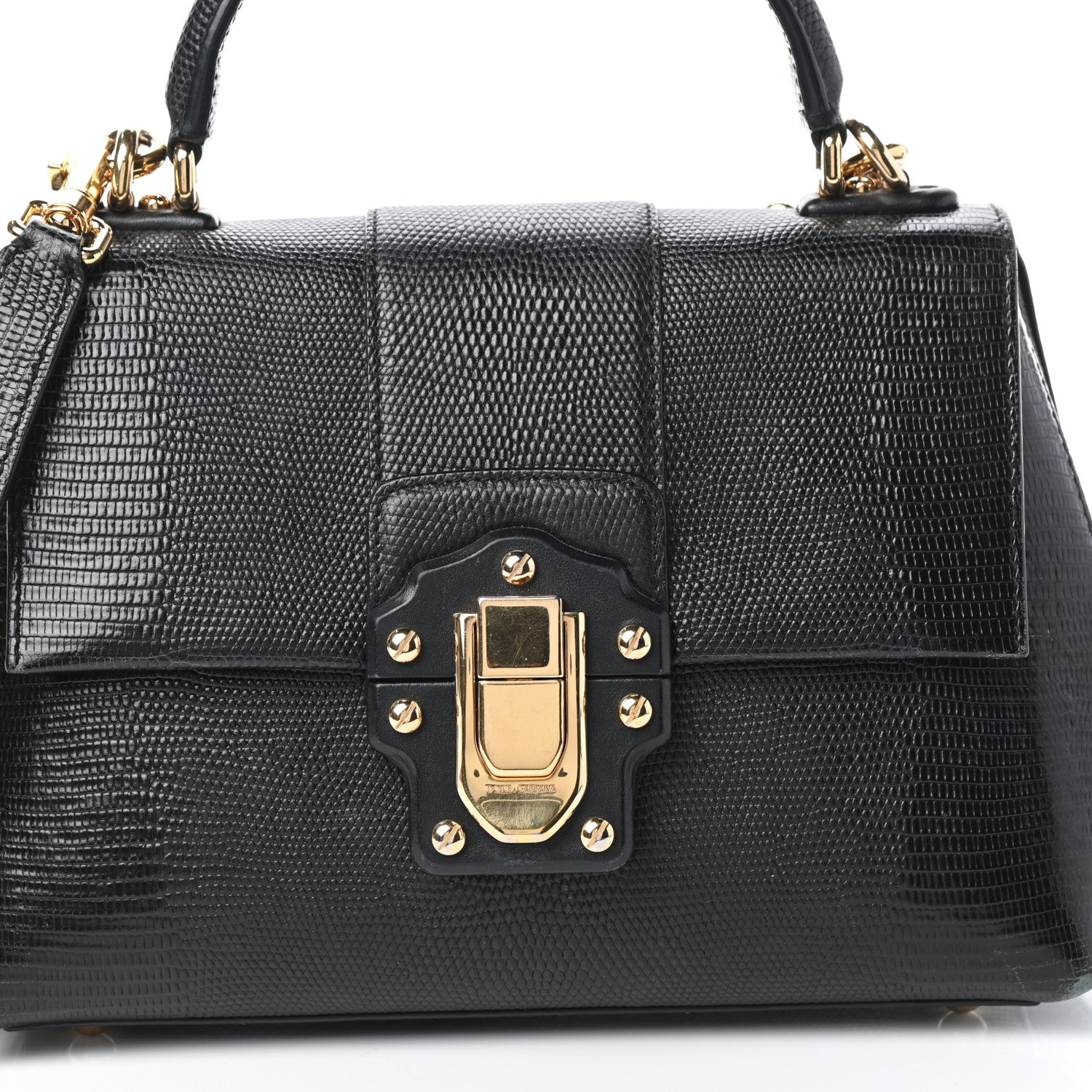 Dolce & Gabbana Calfskin Iguana Embossed Small Lucia Satchel Black 7 of 10