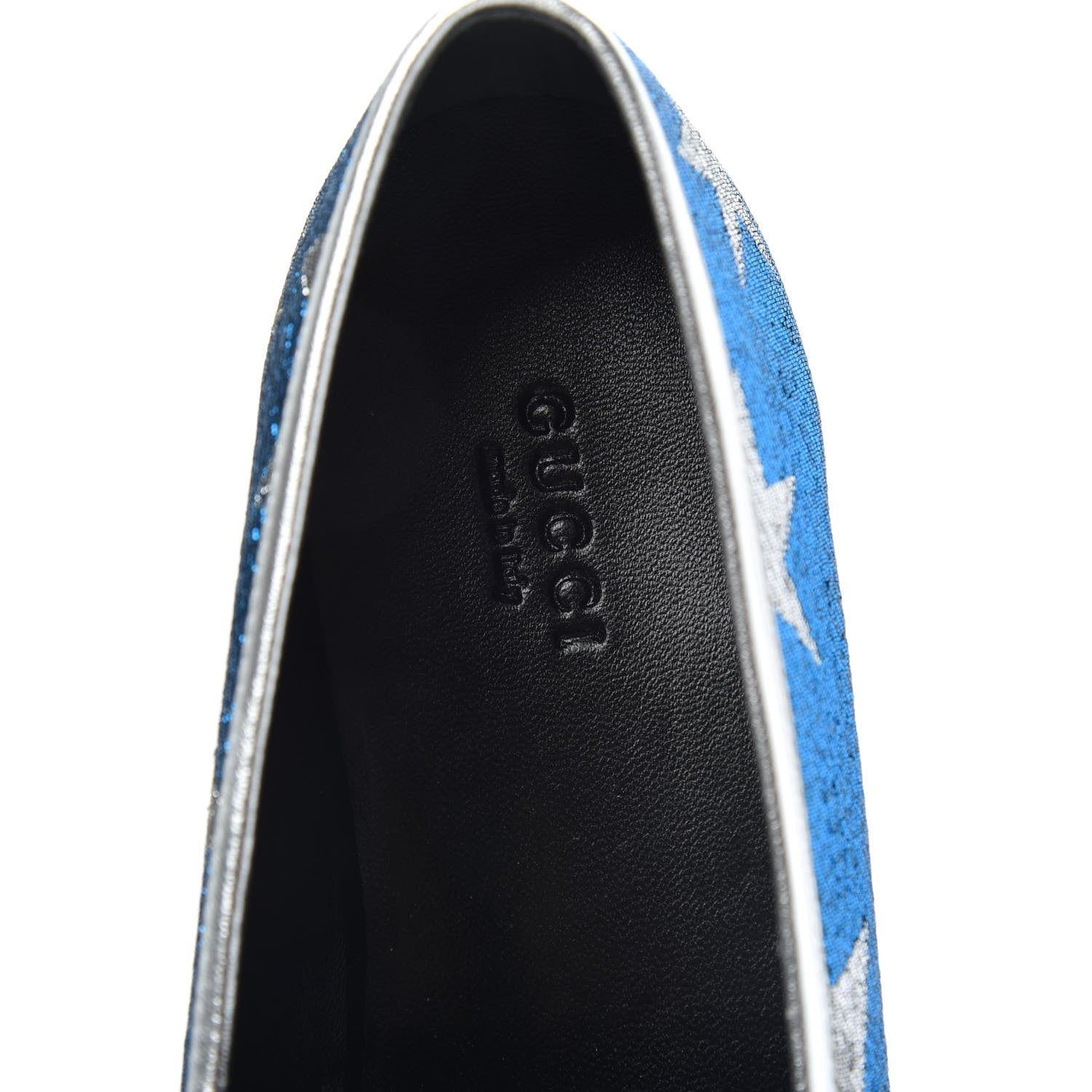 Gucci Lurex Calfskin Starry Sky Womens Jordaan Loafers 39 Bluette Silver 7 of 11