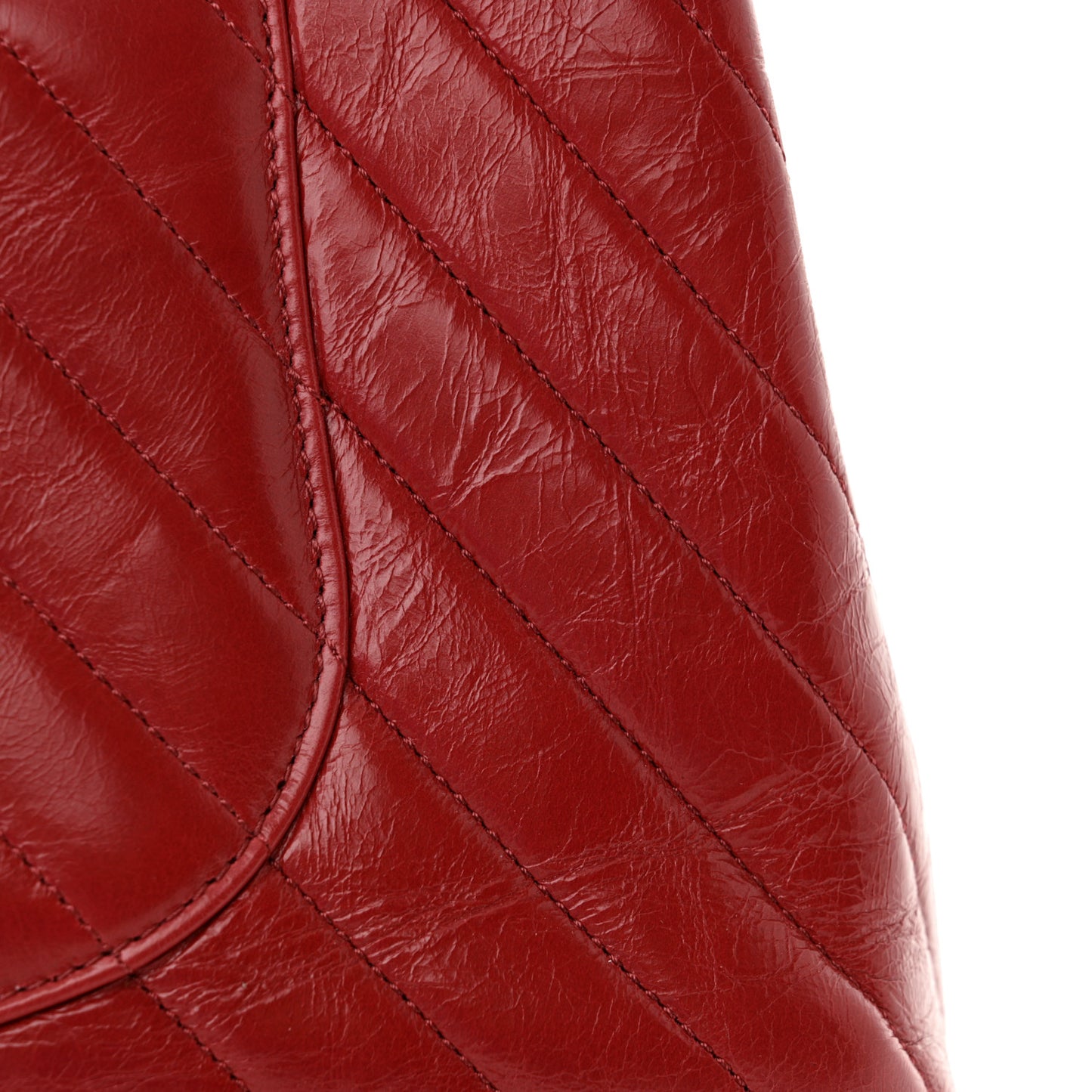 Aged Calfskin Chevron Quilted Large Coco Handle Flap Red