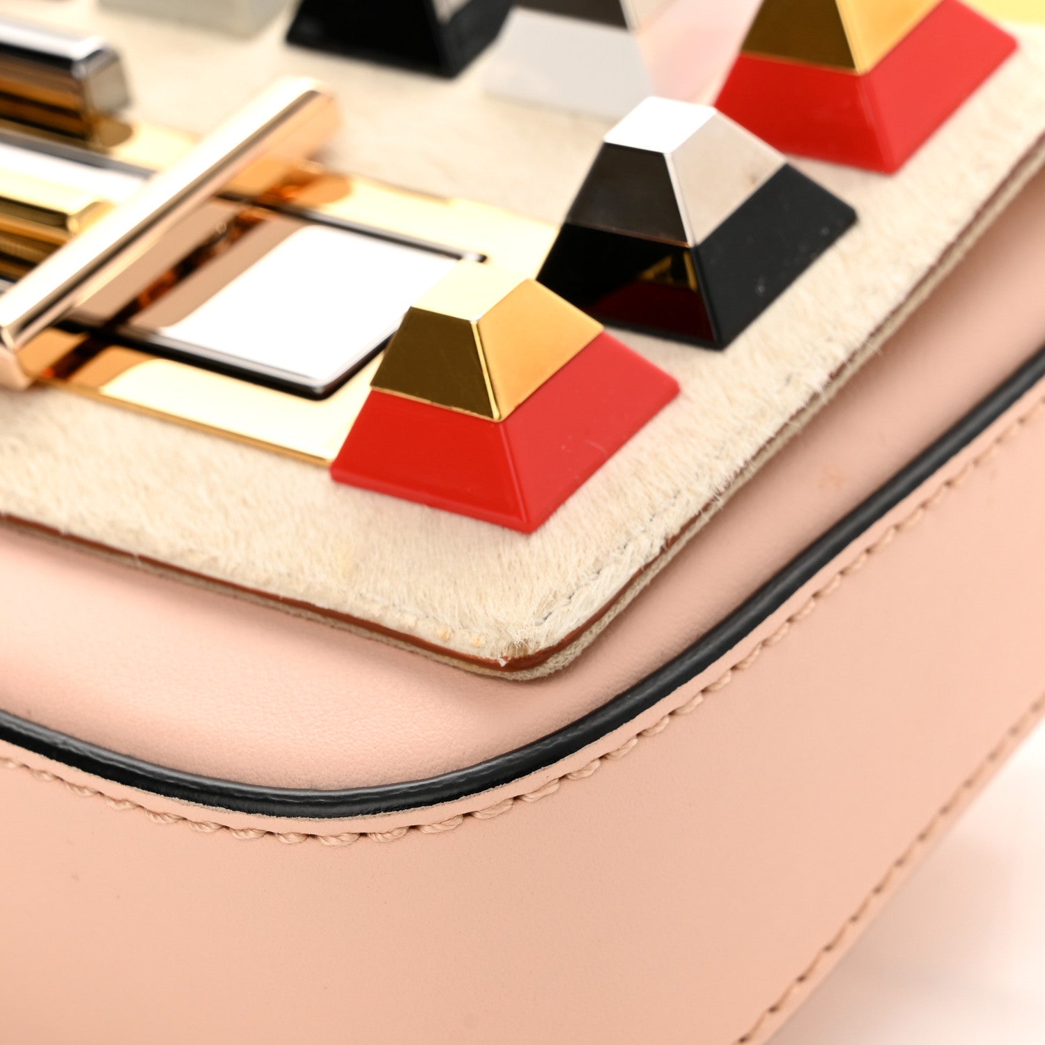 Fendi Vitello Dolce Calf Hair Studded Mini 3Baguette Shoulder Bag Light Pink 13 of 15