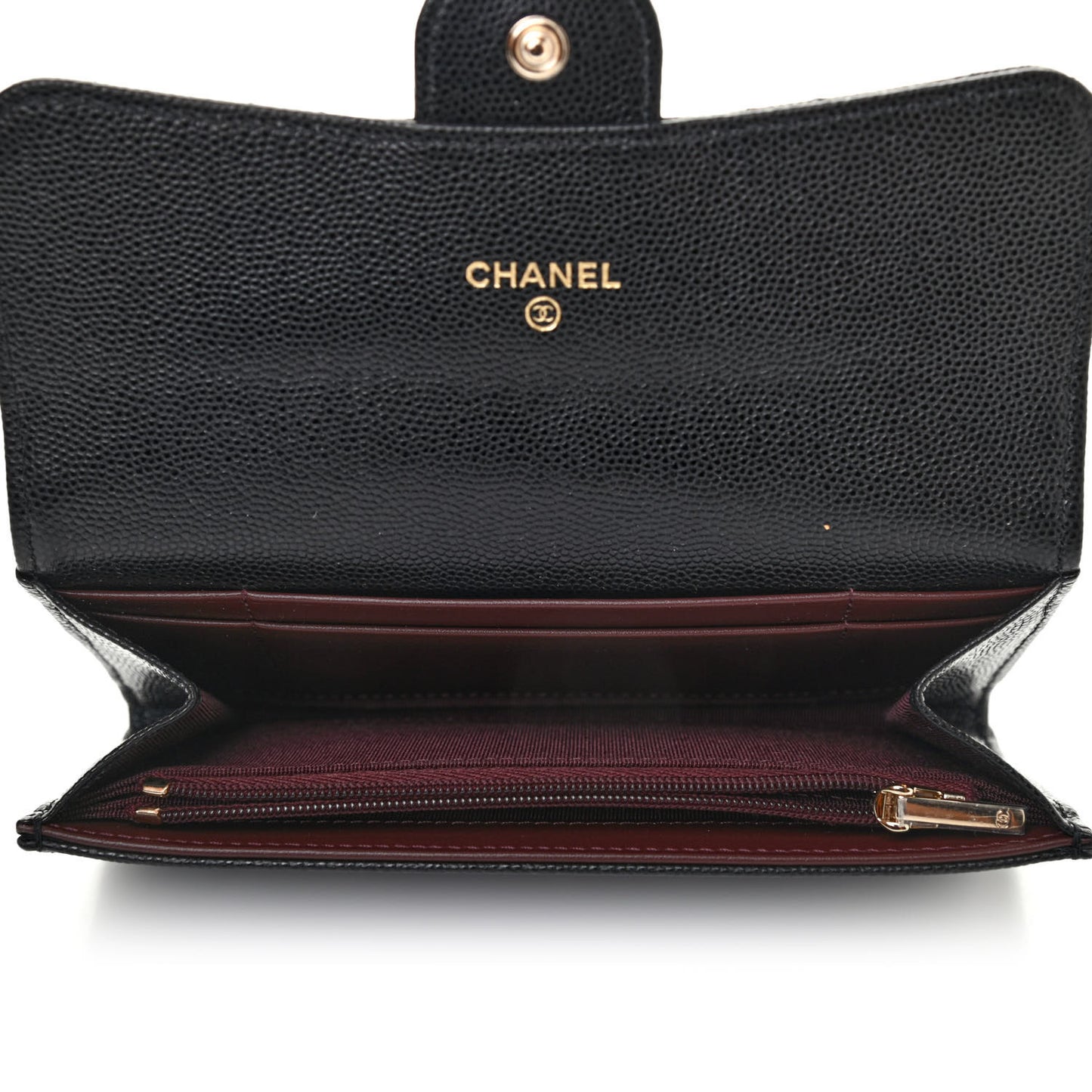 Caviar Quilted Medium Gusset Flap Wallet Black