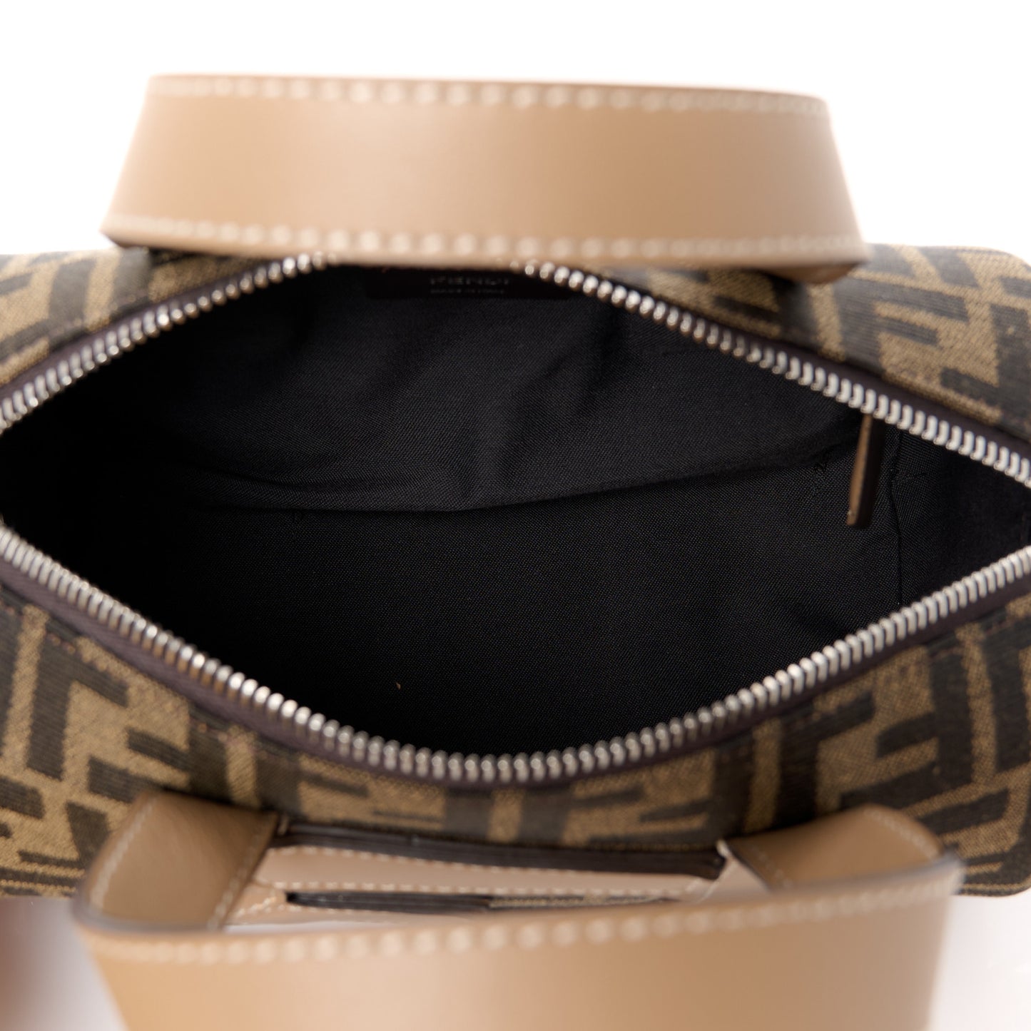 Recycled Fabric Jacquard Vitello Grace FF 1974 Mini O'Lock Bowling Bag Tobacco Moro Sand
