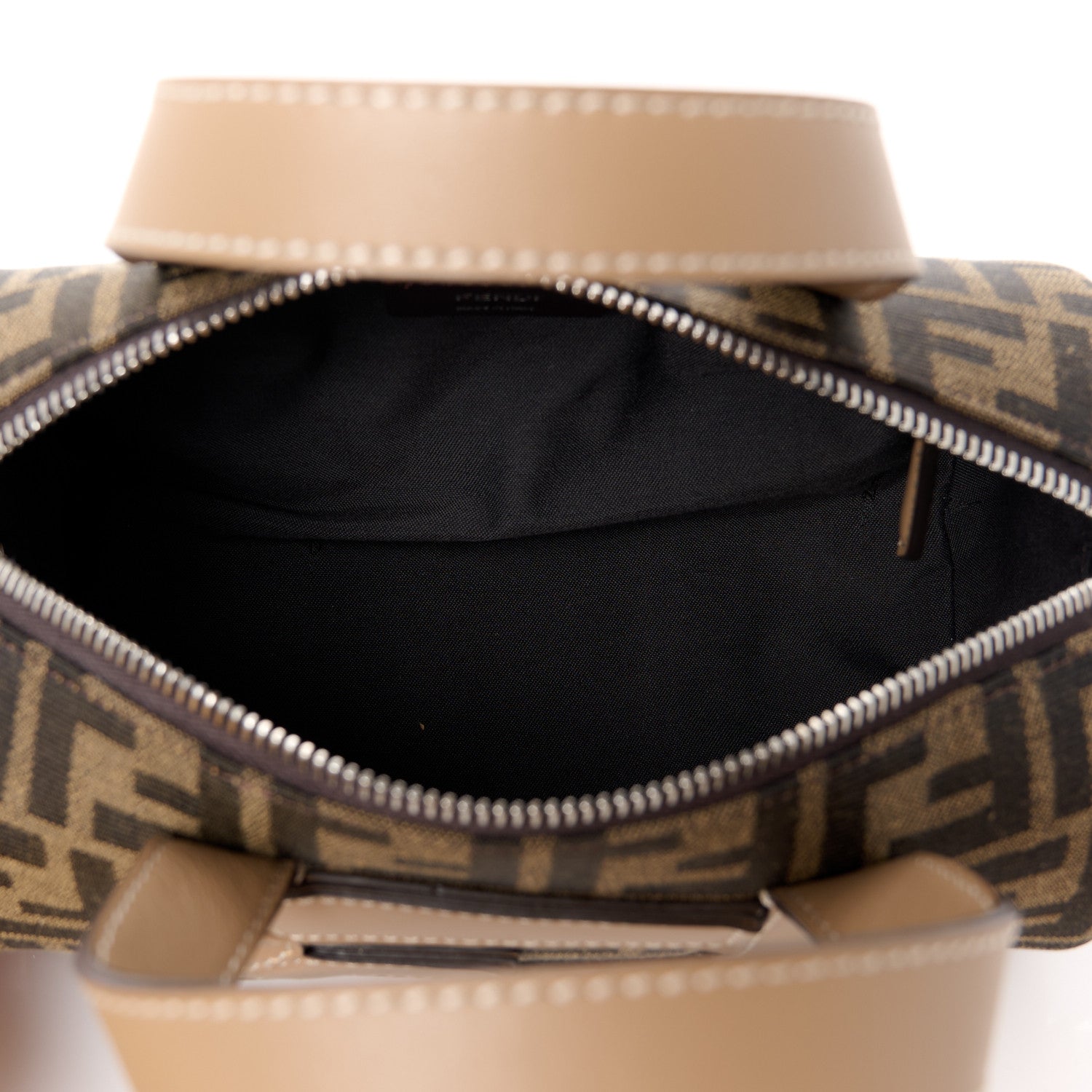 Fendi Recycled Fabric Jacquard Vitello Grace FF 1974 Mini O'Lock Bowling Bag Tobacco Moro Sand 5 of 11