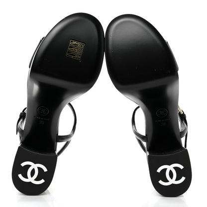 Chanel Lambskin Logo Platform Sandals 38 Black 5 of 11