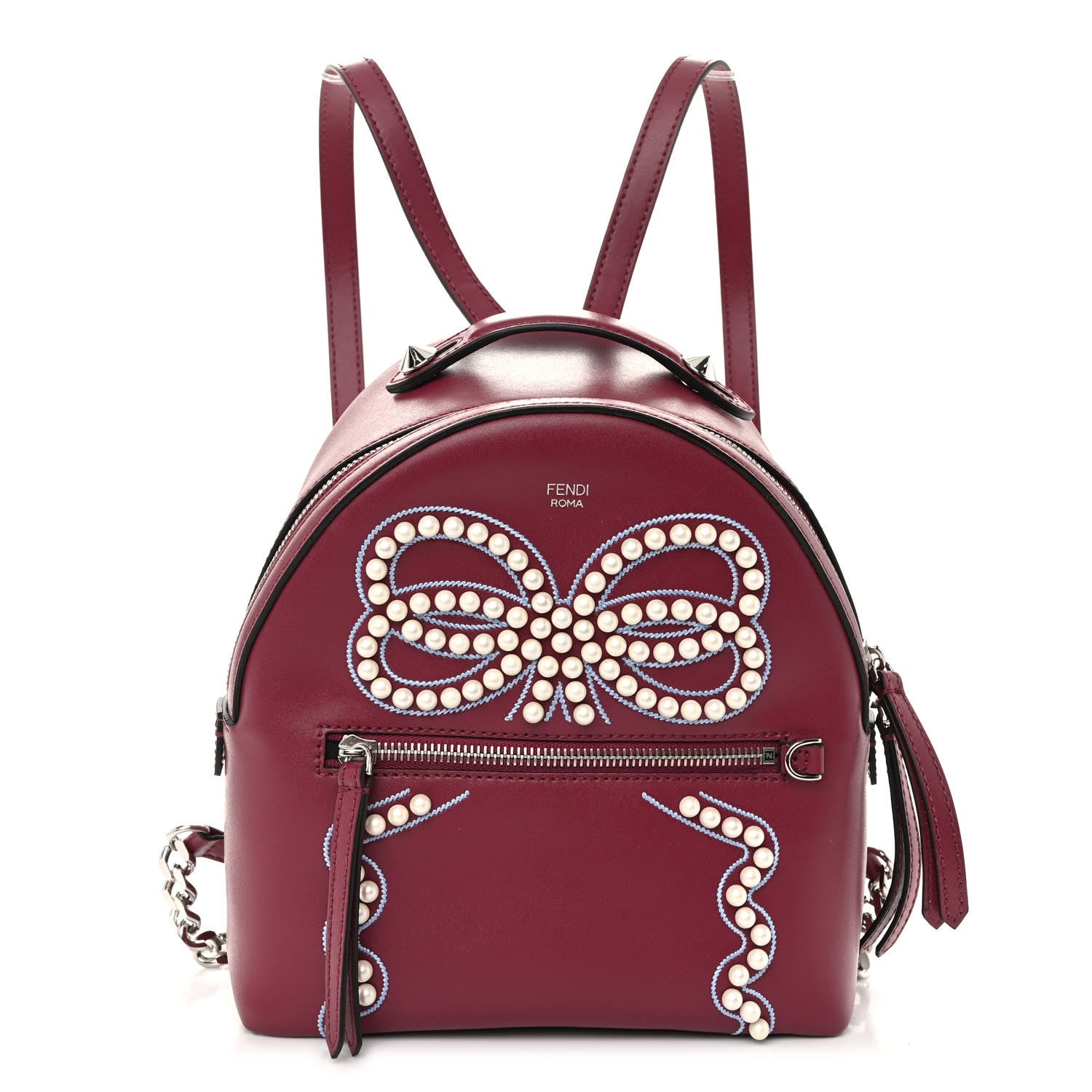 Fendi Vitello Liberty Pearl Romantic Bow Mini Backpack Black Cherry 1 of 9