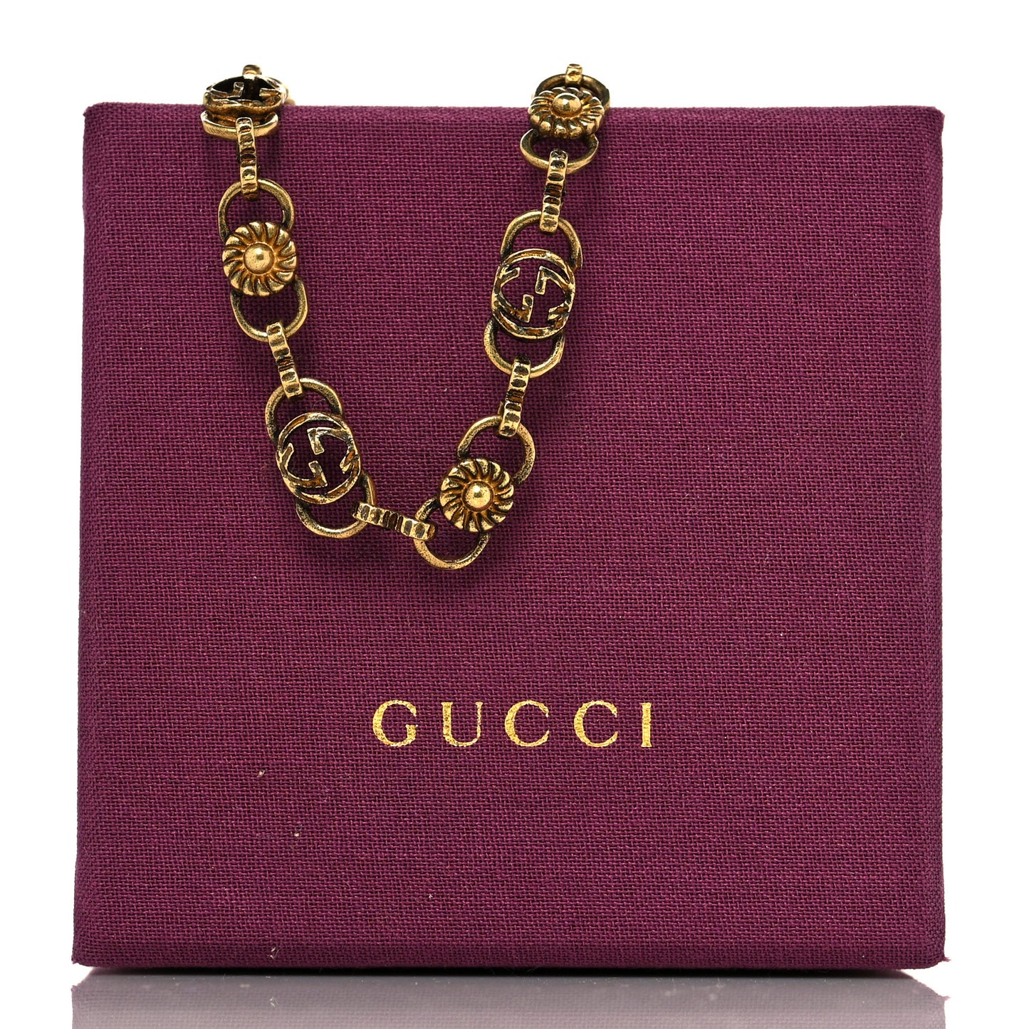 Metal GG Flower Chain Necklace Aged Gold