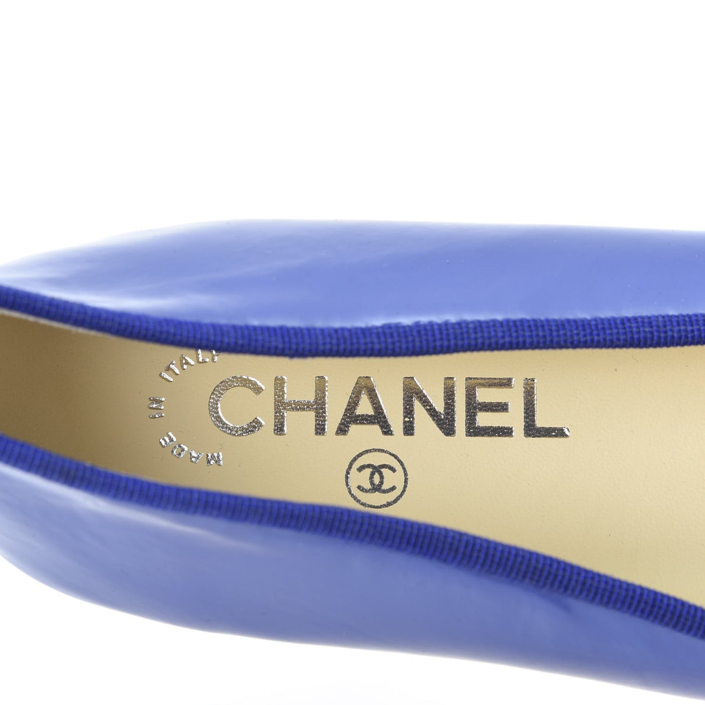 Patent Calfskin CC Cap Toe Ballerina Flats 40 Blue