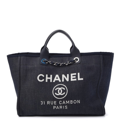 Chanel Denim Large Deauville Tote Dark Blue 1 of 8