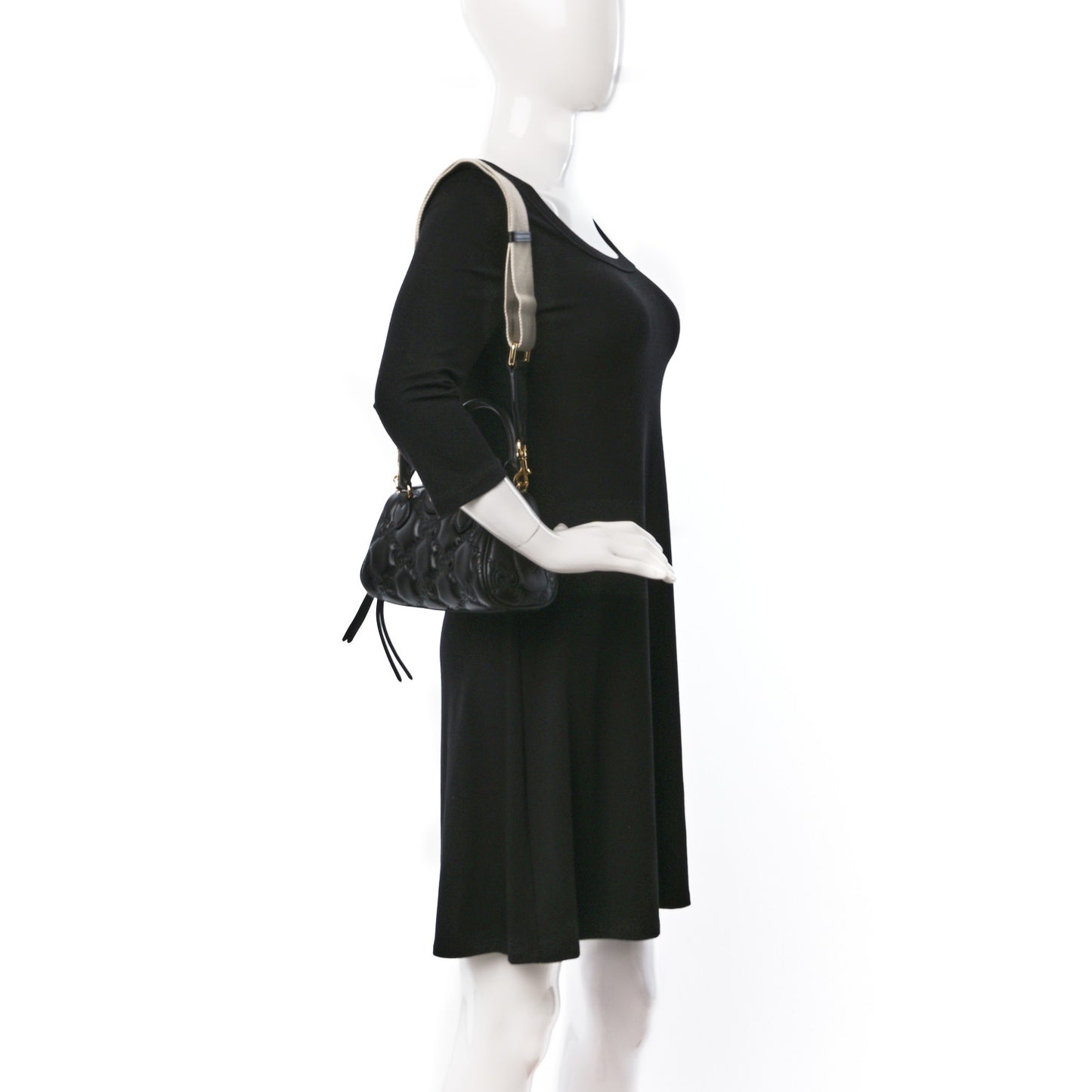 Calfskin GG Matelasse Mini Bowler Bag Black Natural