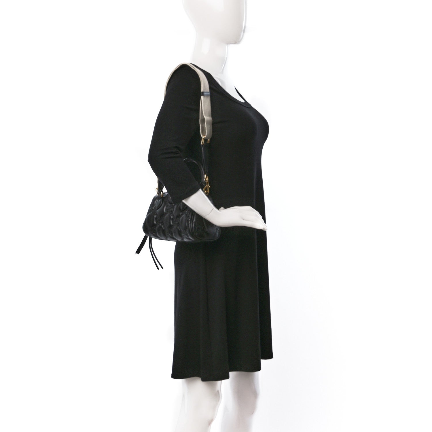 Gucci Calfskin GG Matelasse Mini Bowler Bag Black Natural 2 of 9