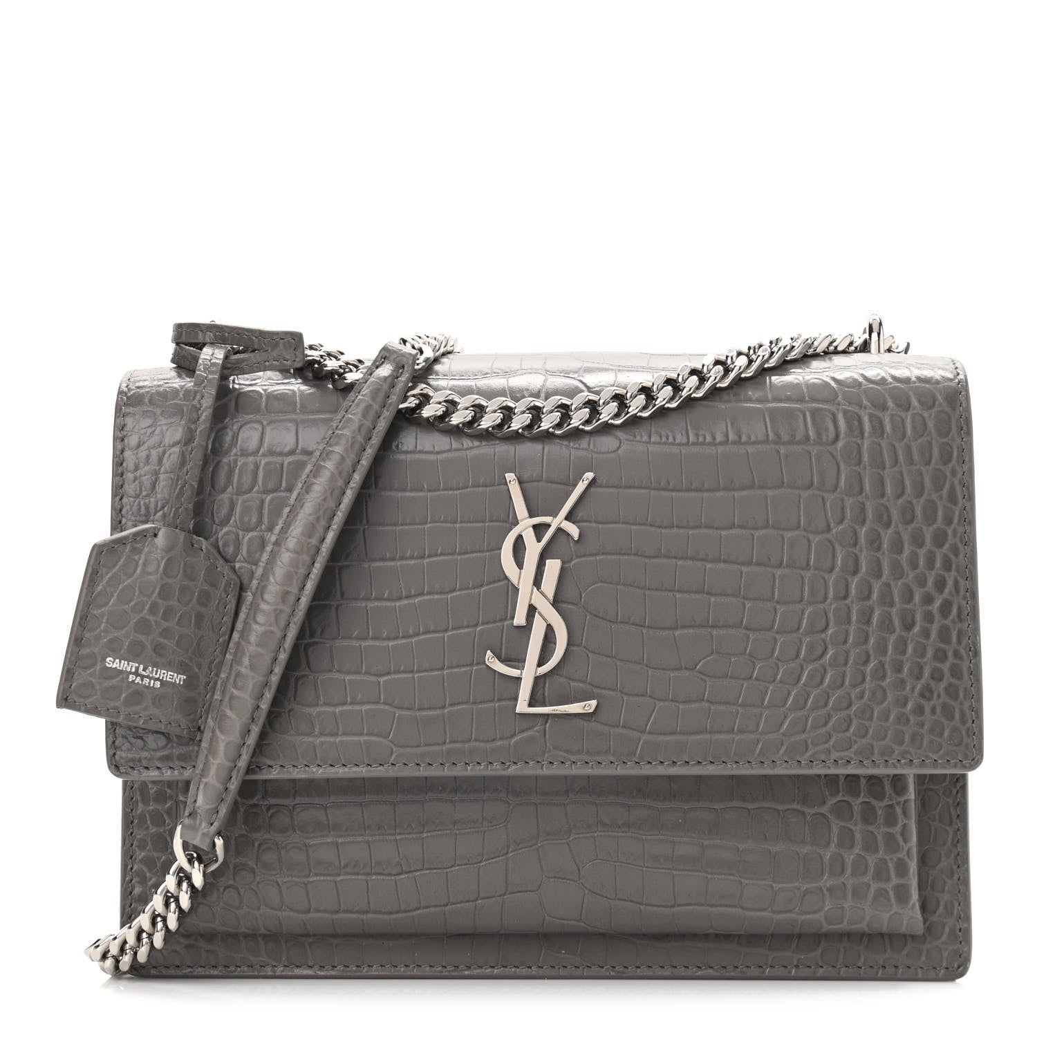 Saint Laurent Calfskin Crocodile Embossed Medium Monogram Sunset Fog 1 of 9