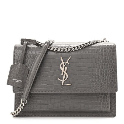 Saint Laurent Calfskin Crocodile Embossed Medium Monogram Sunset Fog 1 of 9