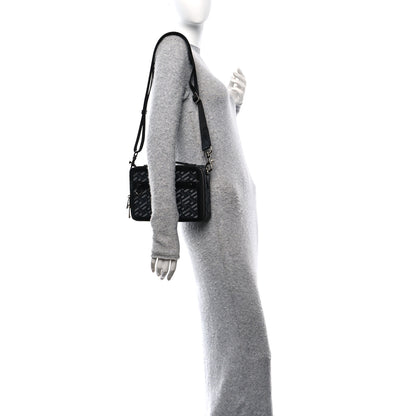 Versace Coated Canvas La Greca Signature Messenger Bag Black Gray 2 of 11