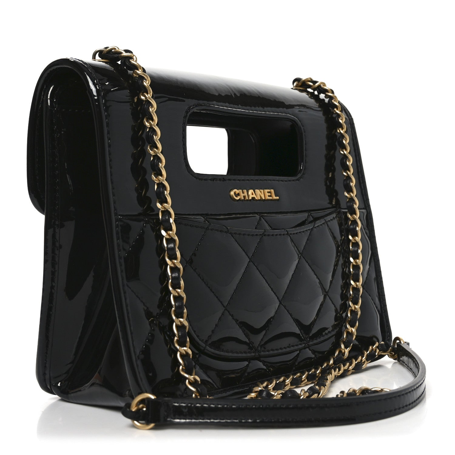 Chanel Patent Quilted Mini Graphic Catch Flap Black 3 of 10