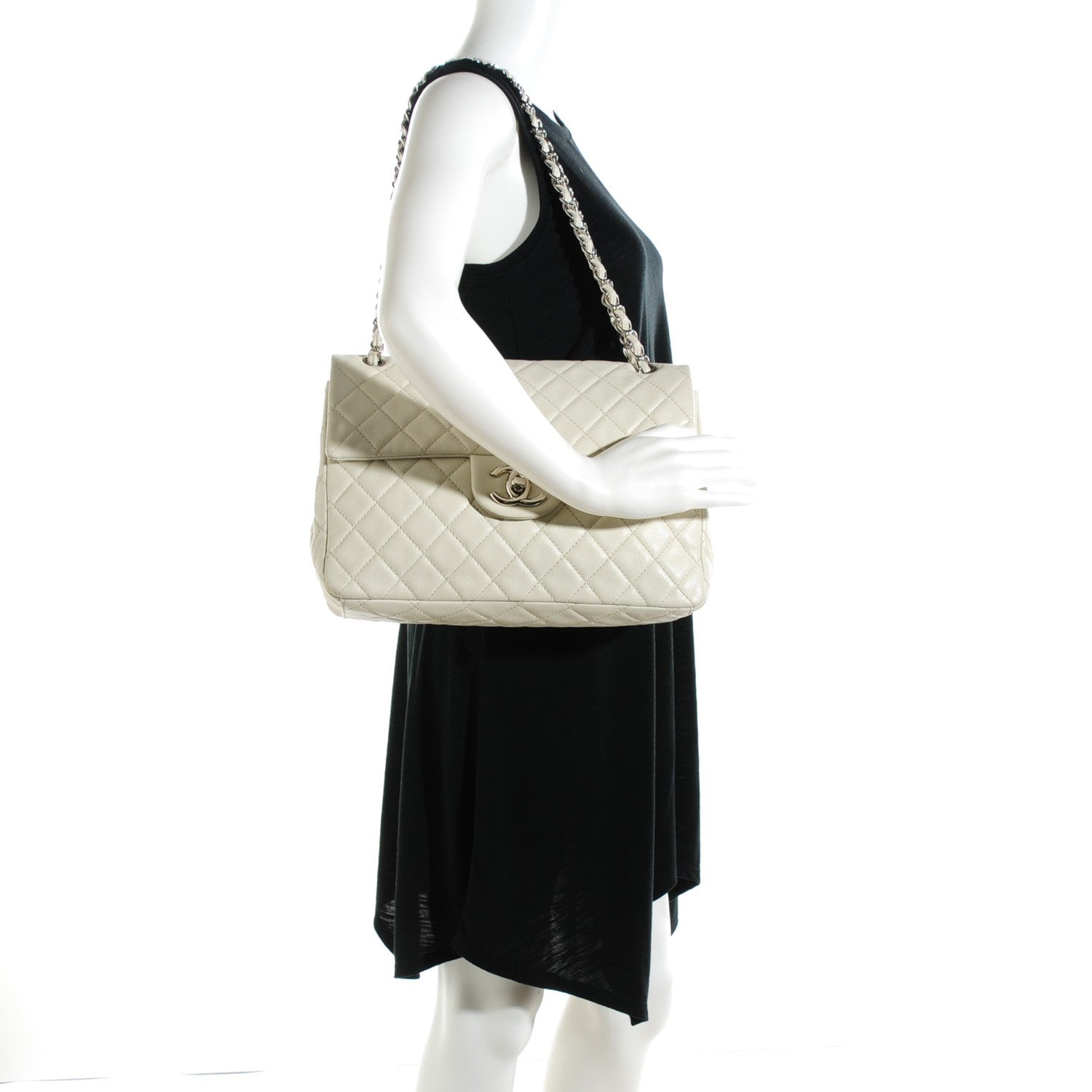 Chanel Washed Caviar Quilted Maxi Single Flap White 2 of 8
