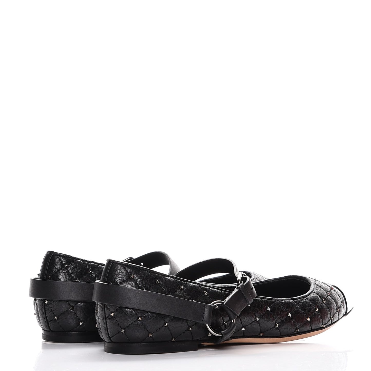 Crackled Lambskin Rockstud Spike Captoe Ballerina Flats 39 Black