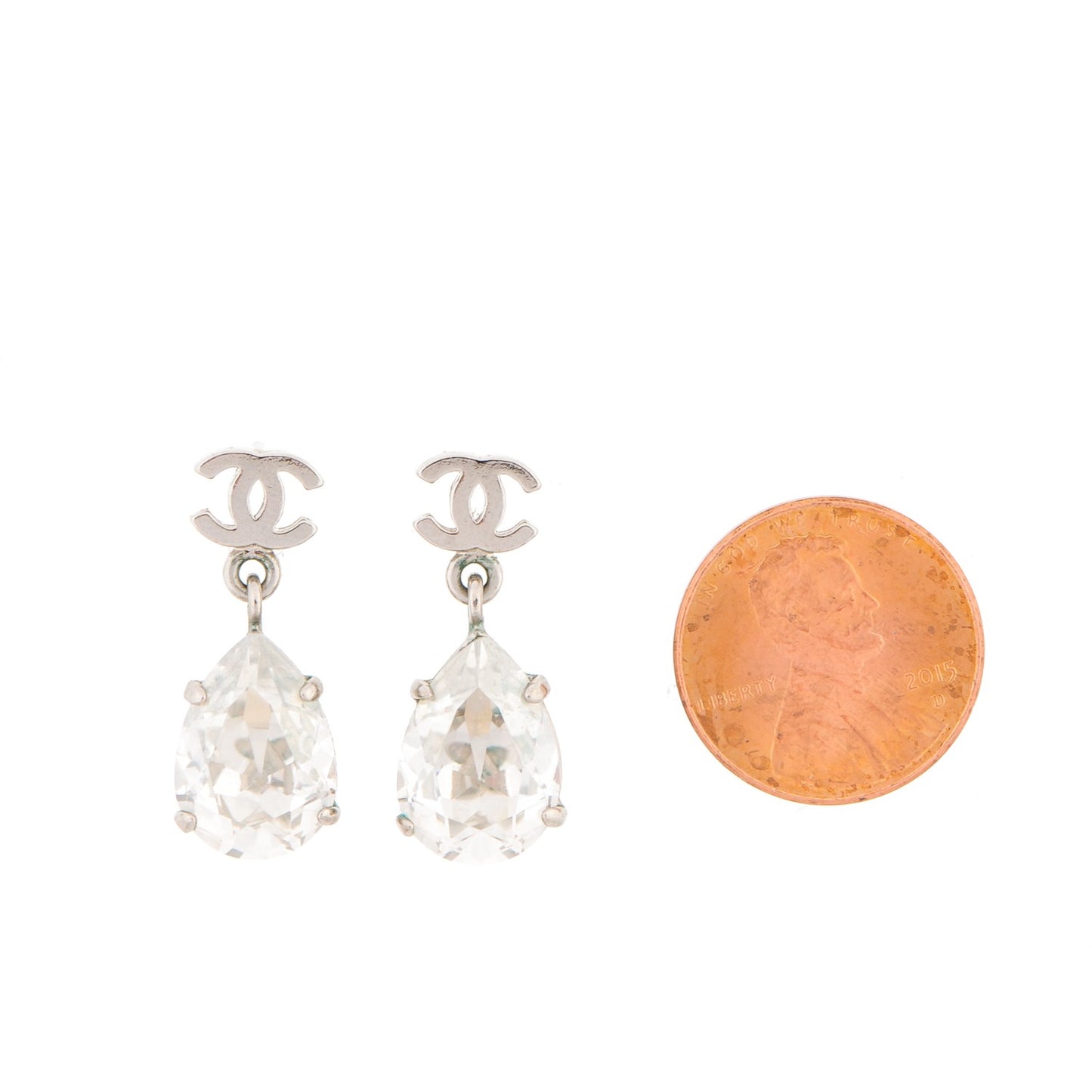 Crystal CC Drop Earrings Silver
