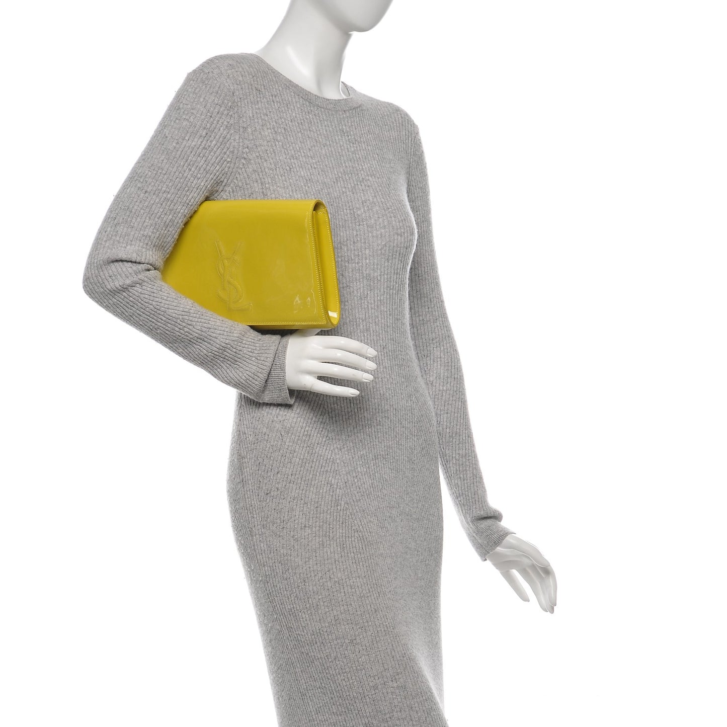 Patent Calfskin Monogram Large Belle De Jour Clutch Yellow