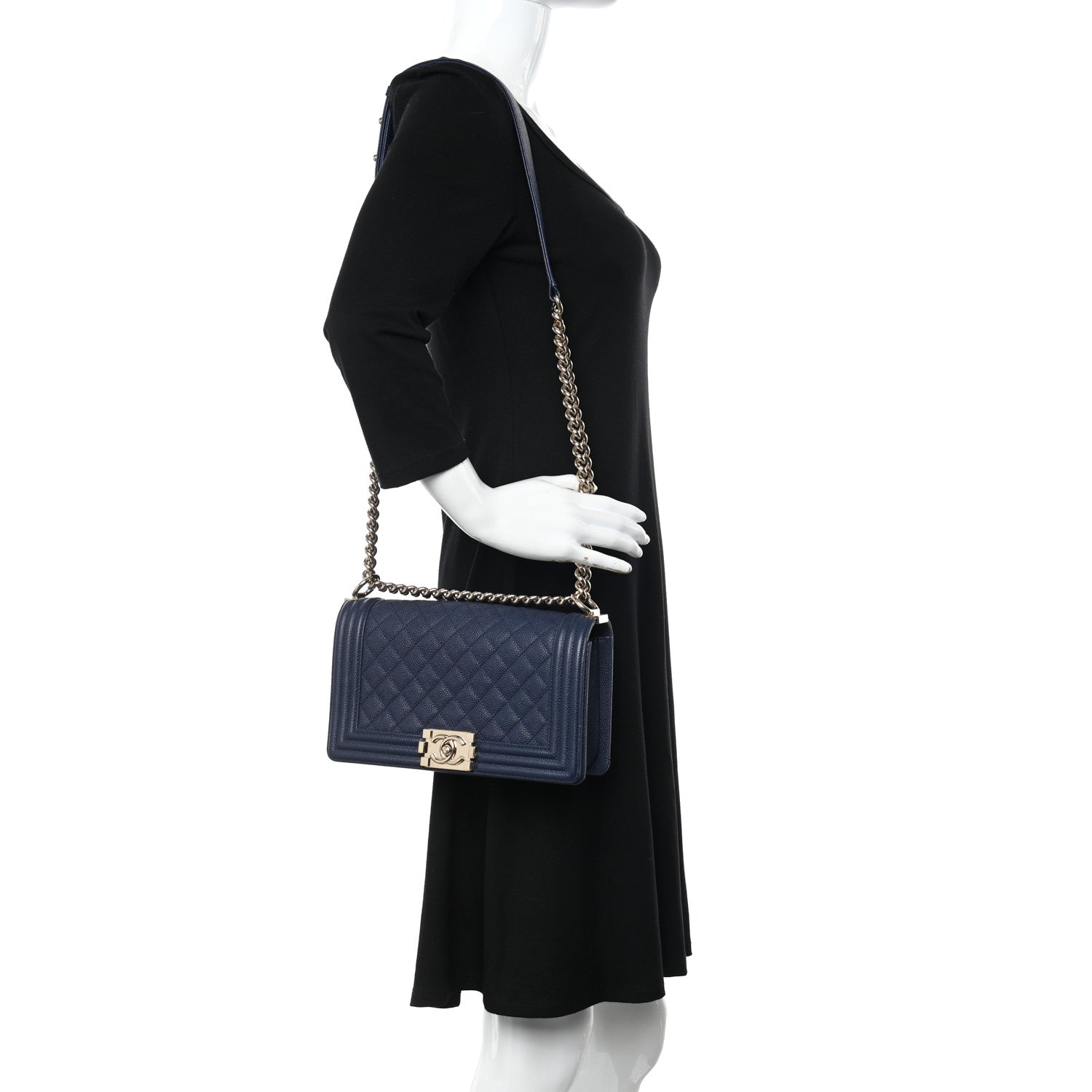 Chanel Caviar Quilted Medium Boy Flap Navy 2 of 15