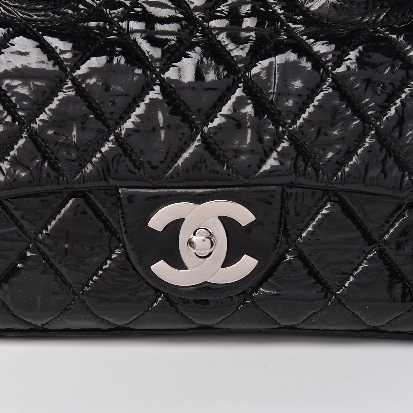 Patent Quilted Day Glo Flap Bag Black