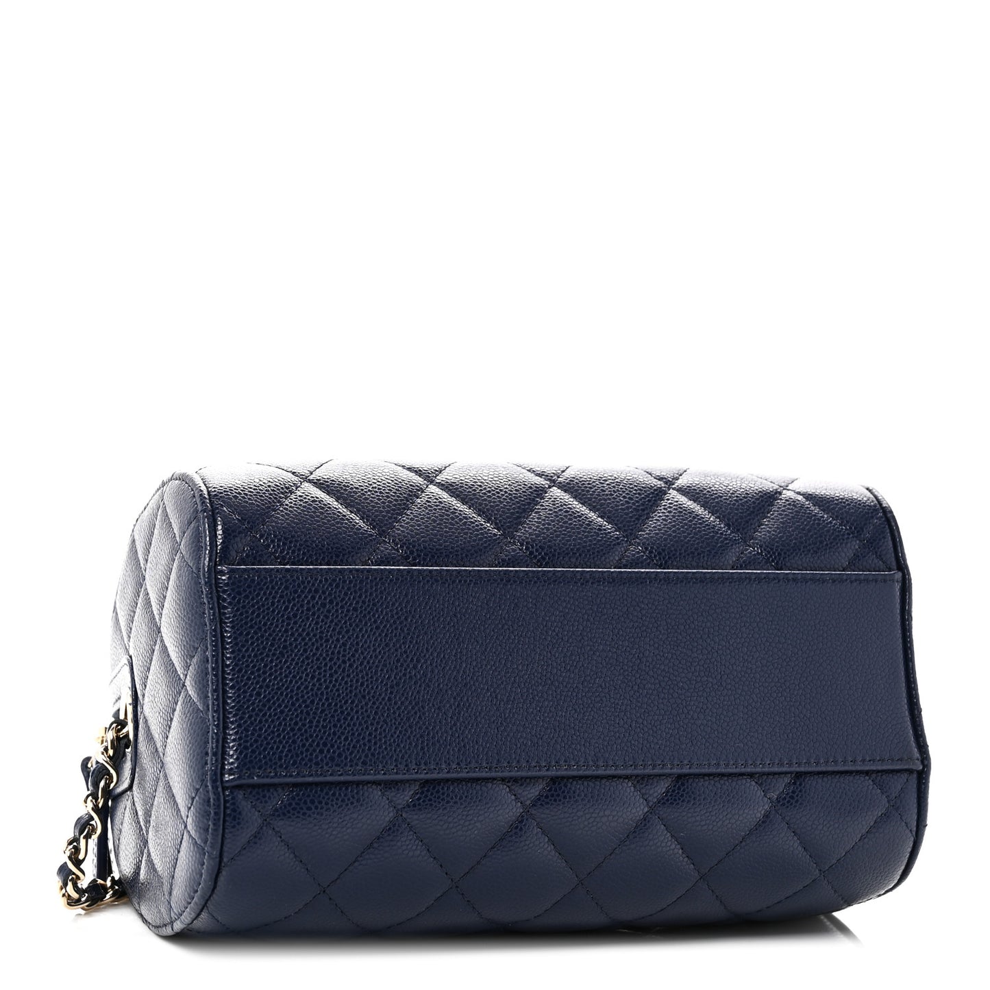 Caviar Quilted Barrel Clutch With Chain  Navy