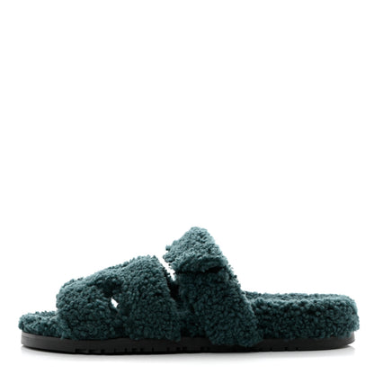 Hermes Woolskin Womens Chypre Sandals 40 Vert Anglais 1 of 9