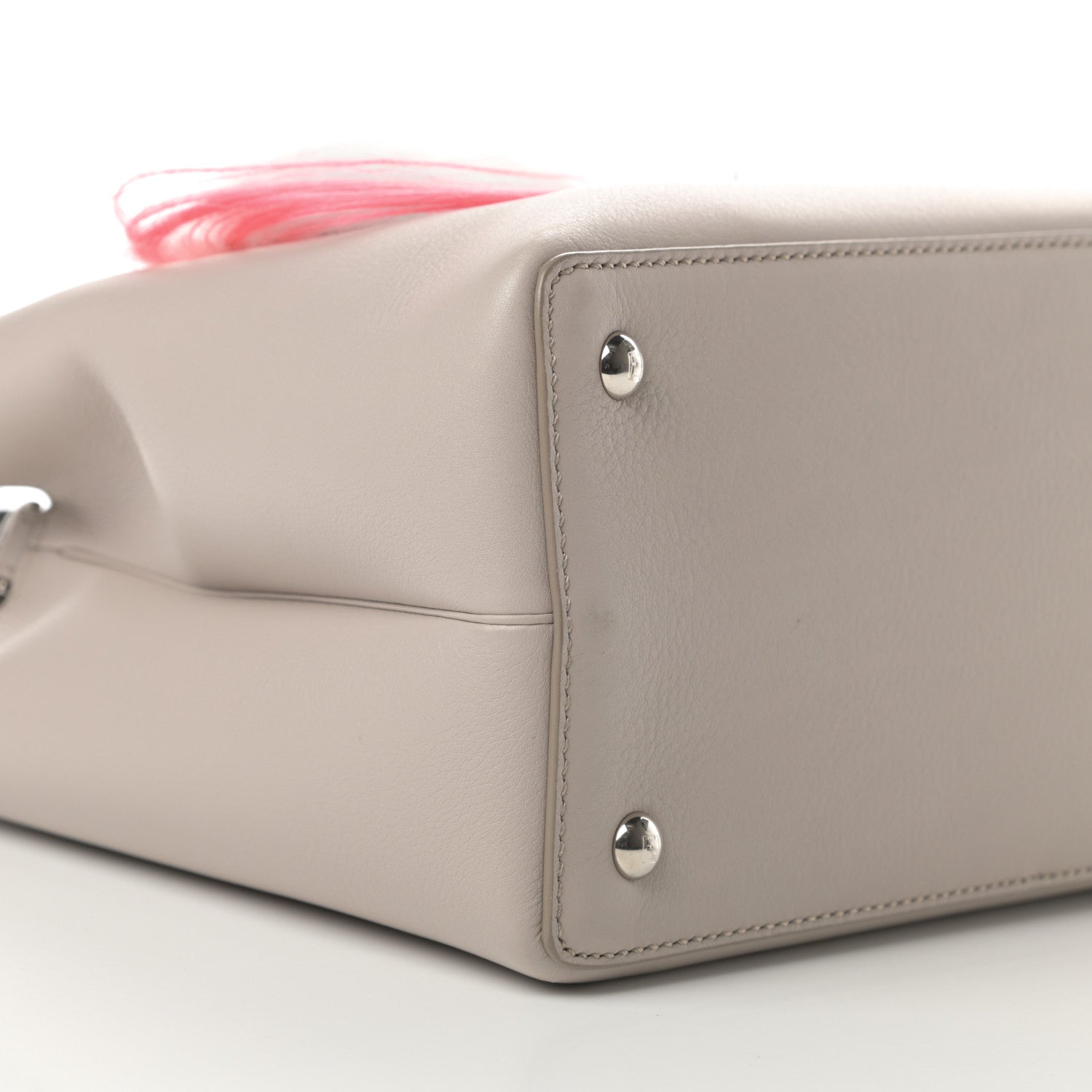 Fendi Vitello Dolce Fox Goat Bi-Color Sad Eyes Mirror Charm Petite 2Jours Tote Grigio Polvere Black 9 of 16