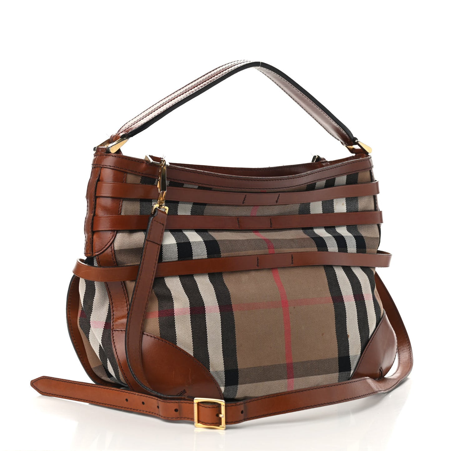 House Check Bridle Calfskin Small Dutton Hobo Light Tan