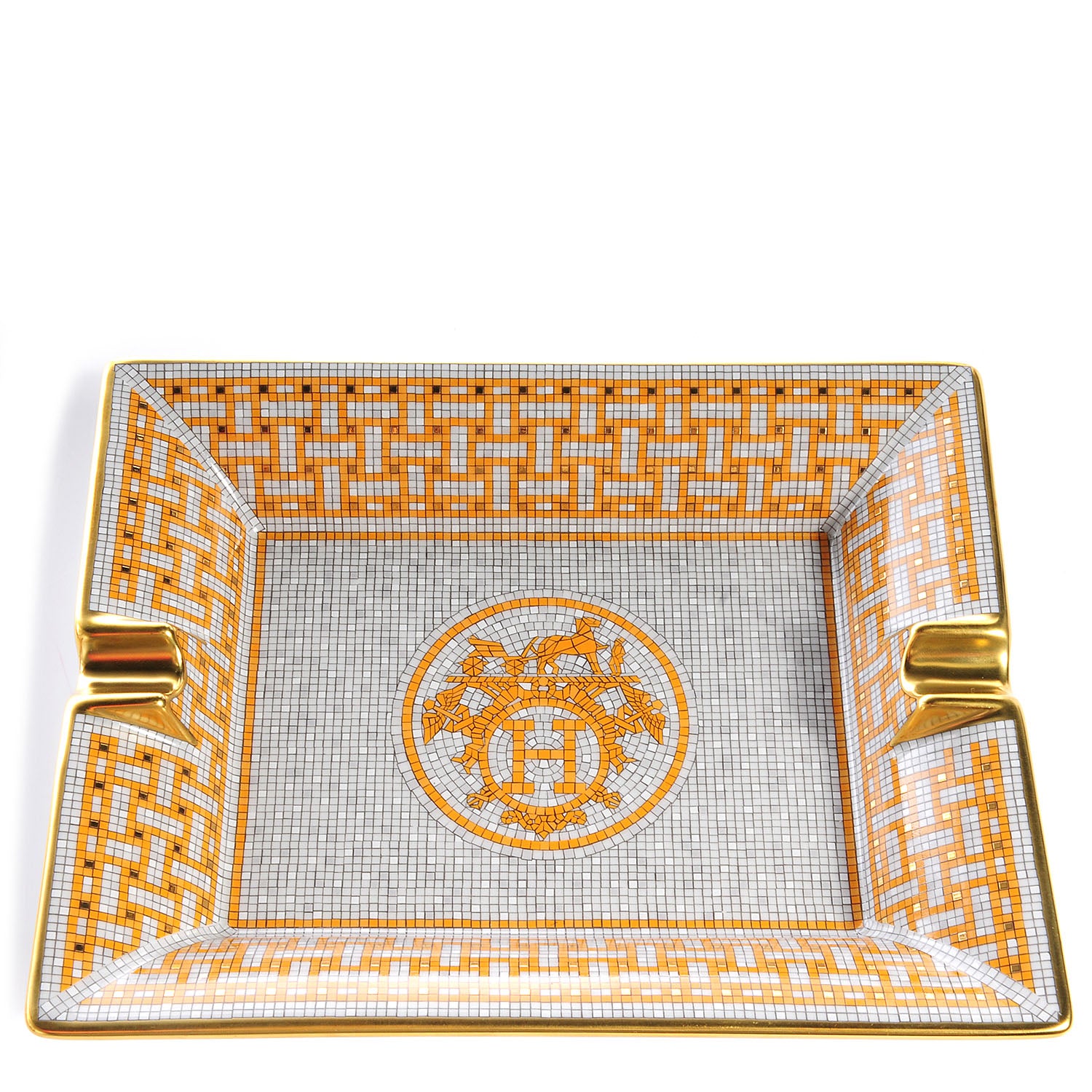 Hermes Porcelain Mosaique Au 24 Gold Ashtray 1 of 4