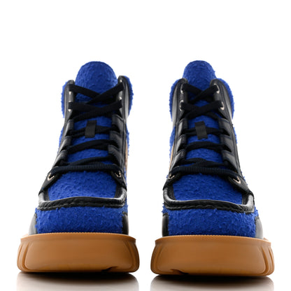 Gucci Casy Wool Quebec Calfskin Web Mens Interlocking G Lace Up Combat Boots 8.5 Blue China Blue 2 of 9