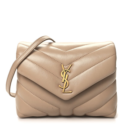 Saint Laurent Calfskin Y Quilted Monogram Toy Loulou Crossbody Bag Dark Beige 1 of 11