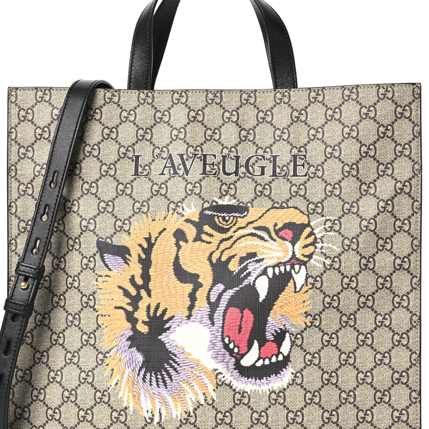 GG Supreme Monogram L'Aveugle Par Amour Print Vertical Tote Black