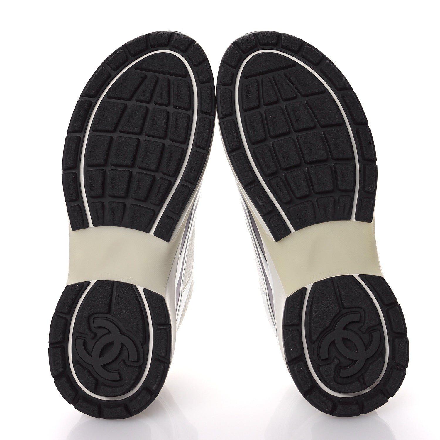 Chanel Fabric Laminated Calfskin Stretch CC Sneakers 39 White Silver 6 of 9