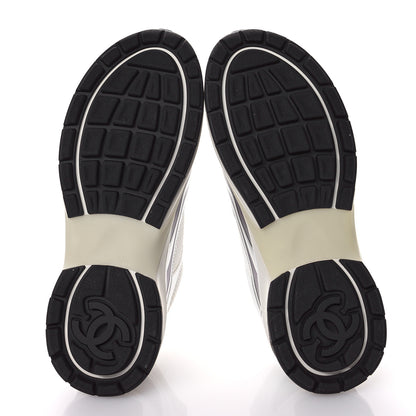Chanel Fabric Laminated Calfskin Stretch CC Sneakers 39 White Silver 6 of 9