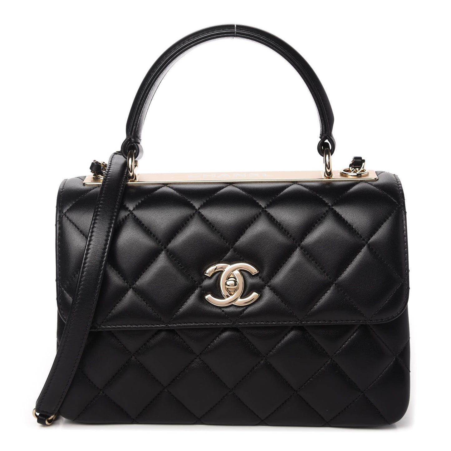 Lambskin Quilted Small Trendy CC Dual Handle Flap Bag Black