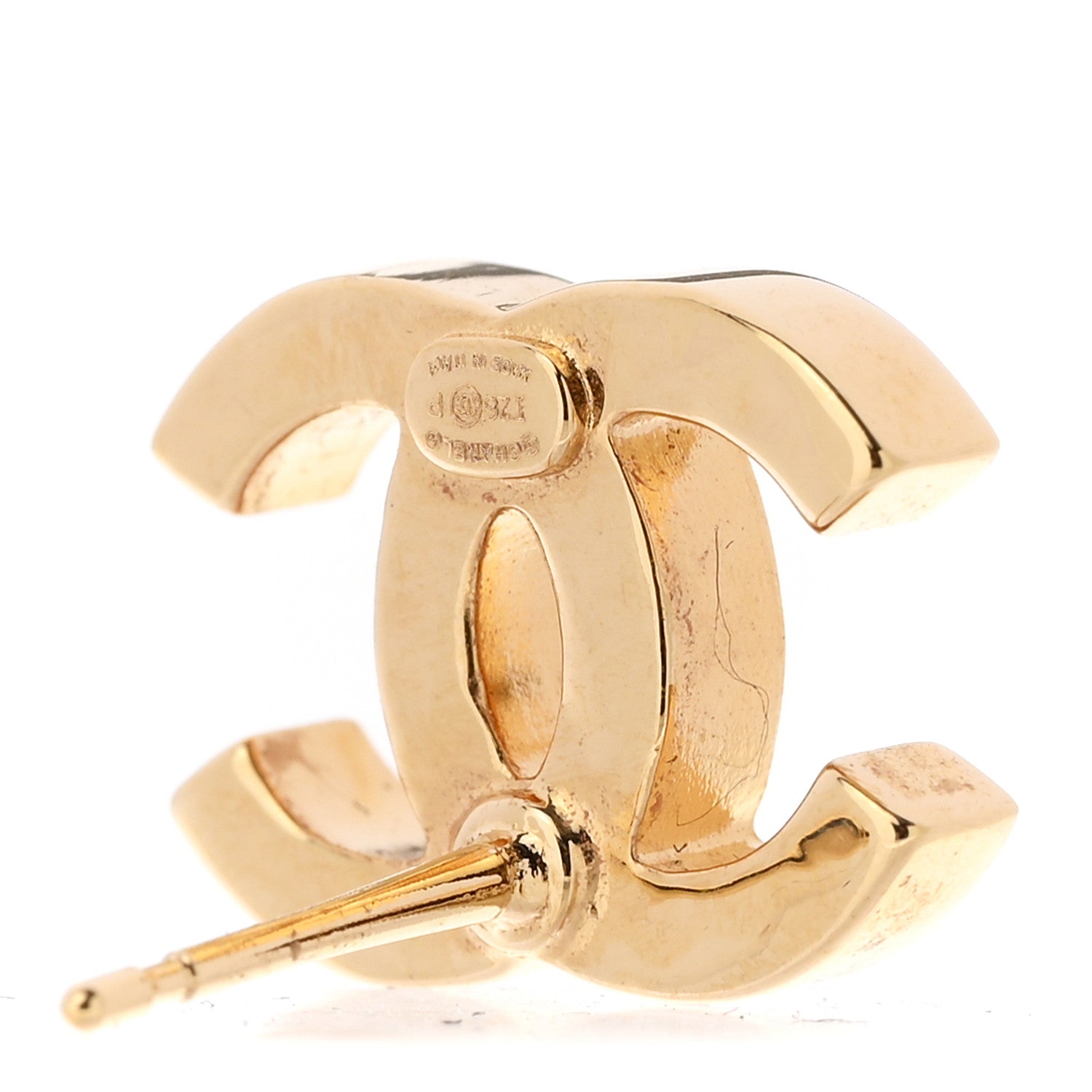 Chanel Metal Enamel CC Earrings Gold Biege 4 of 5