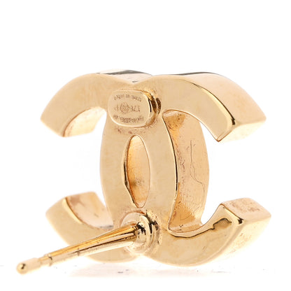 Chanel Metal Enamel CC Earrings Gold Biege 4 of 5