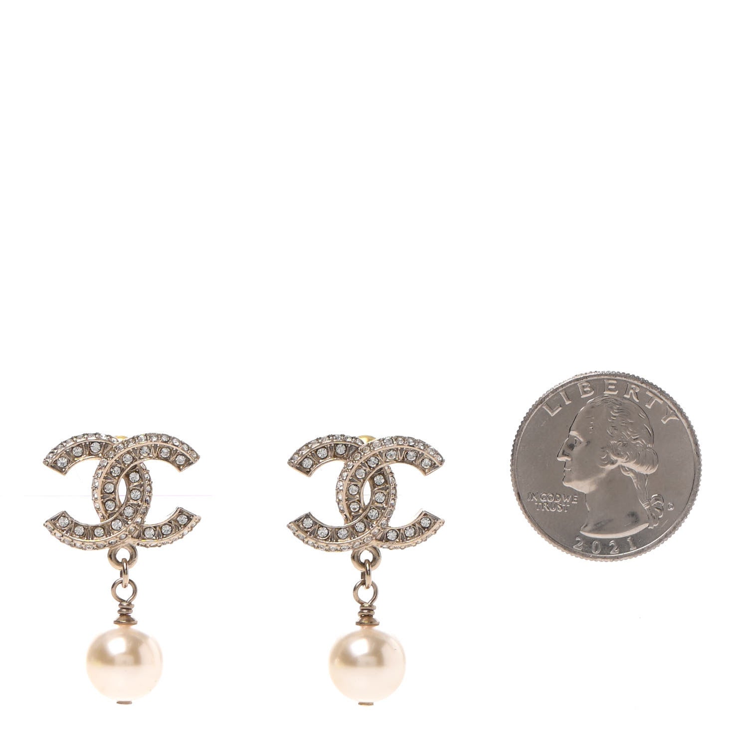 Chanel Crystal Pearl CC Drop Earrings Gold 2 of 4