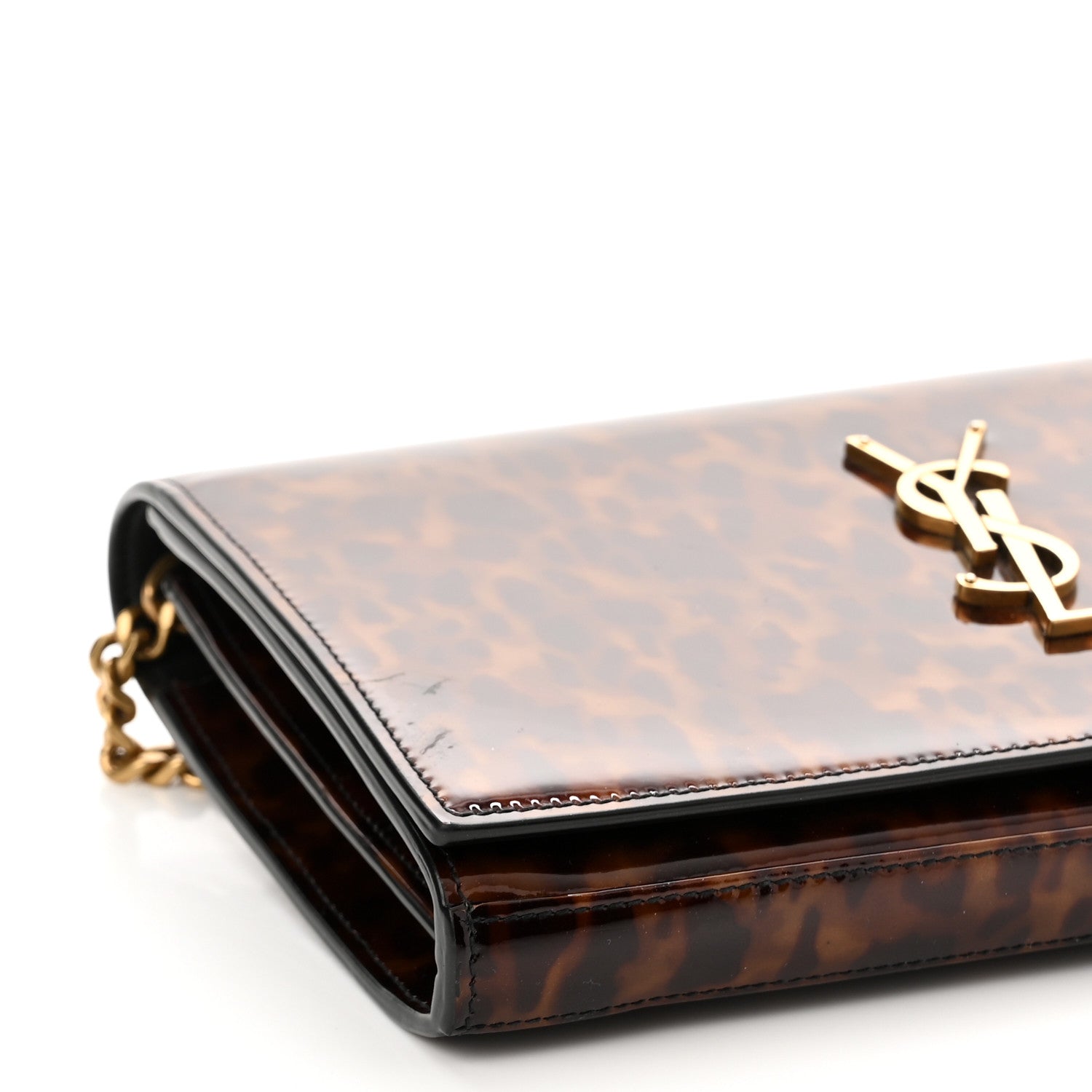 Saint Laurent Patent Monogram Chain Wallet Tortoiseshell 8 of 11