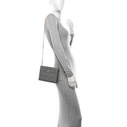 Christian Dior Calfskin Cannage Caro Zipped Pouch With Chain Grey 2 of 10