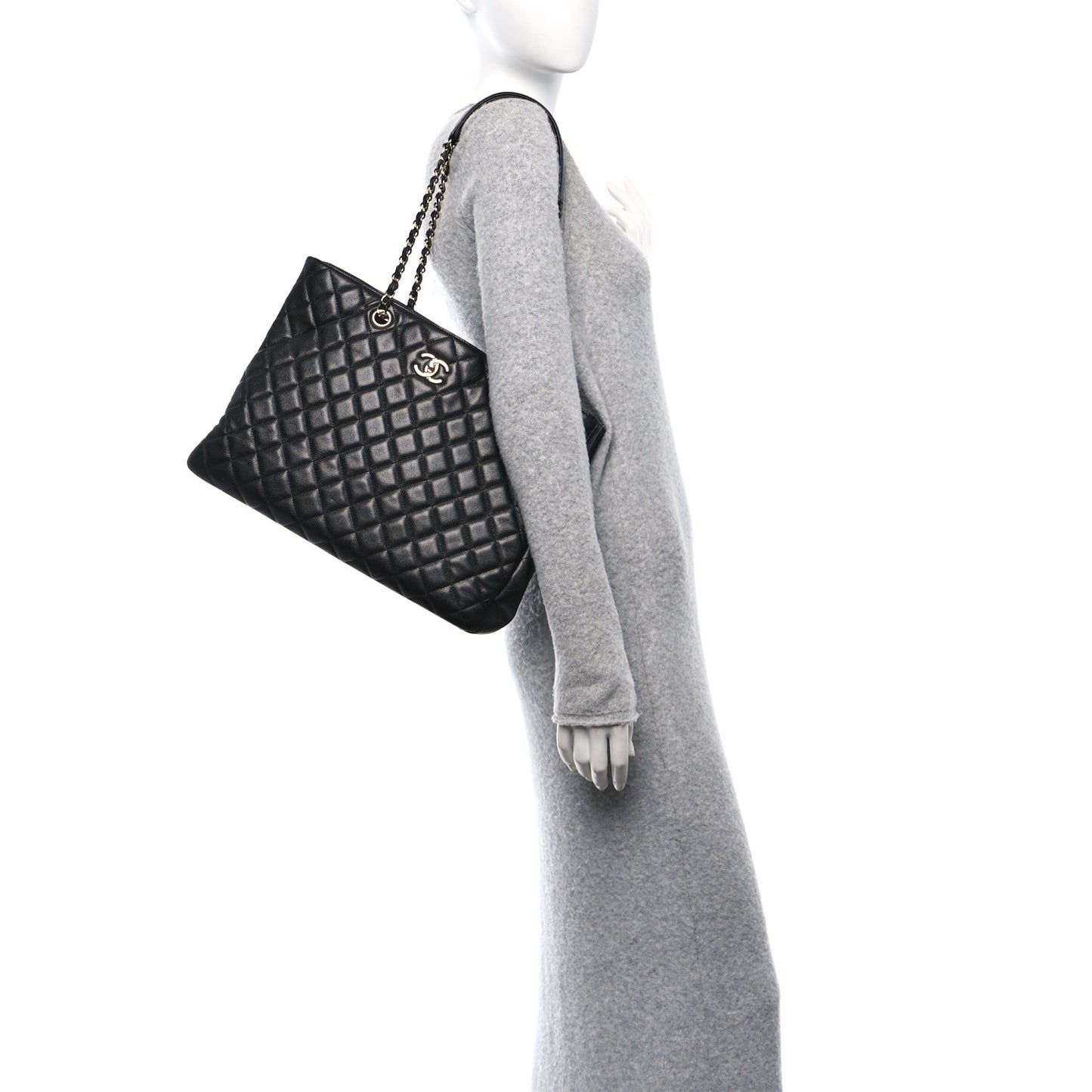 Caviar Quilted Large Shopping Tote Black