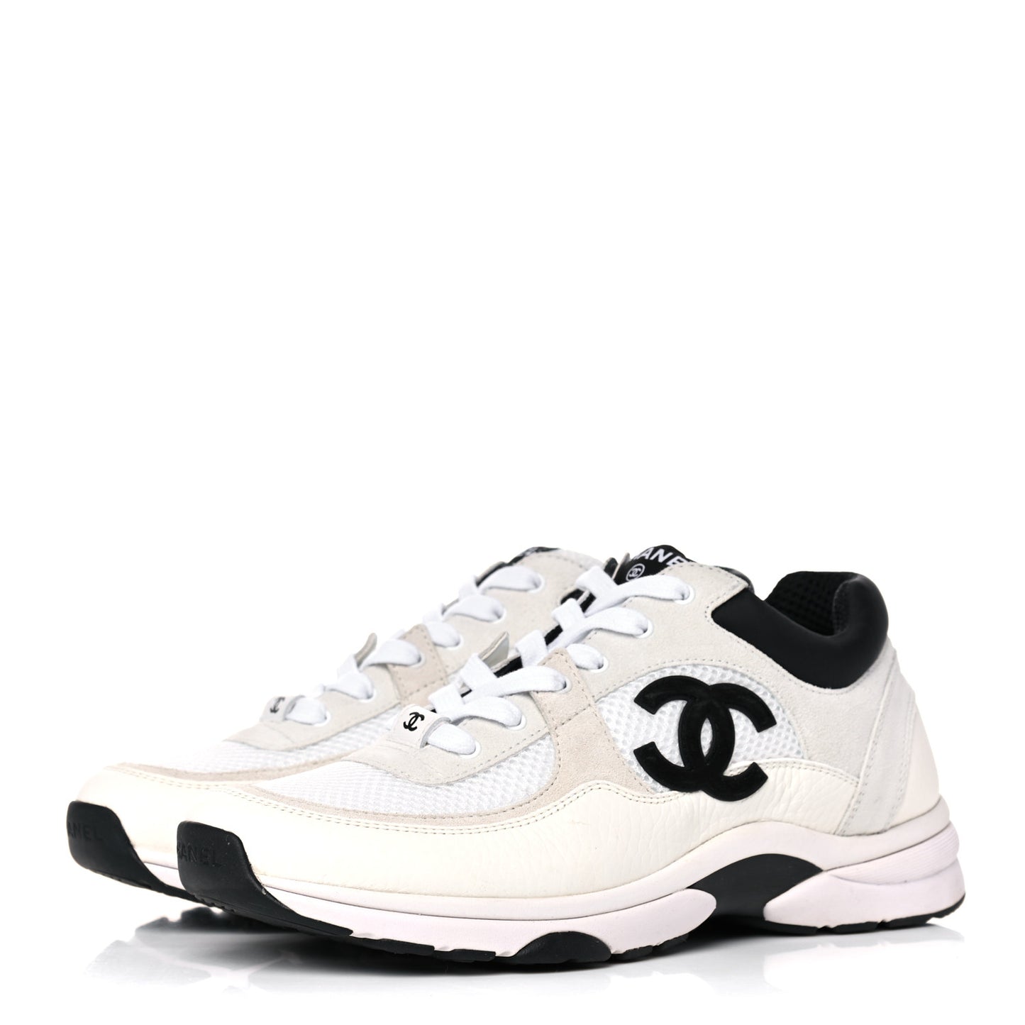 Mesh Suede Calfskin Grained Calfskin Womens CC Sneakers 39.5 White Black
