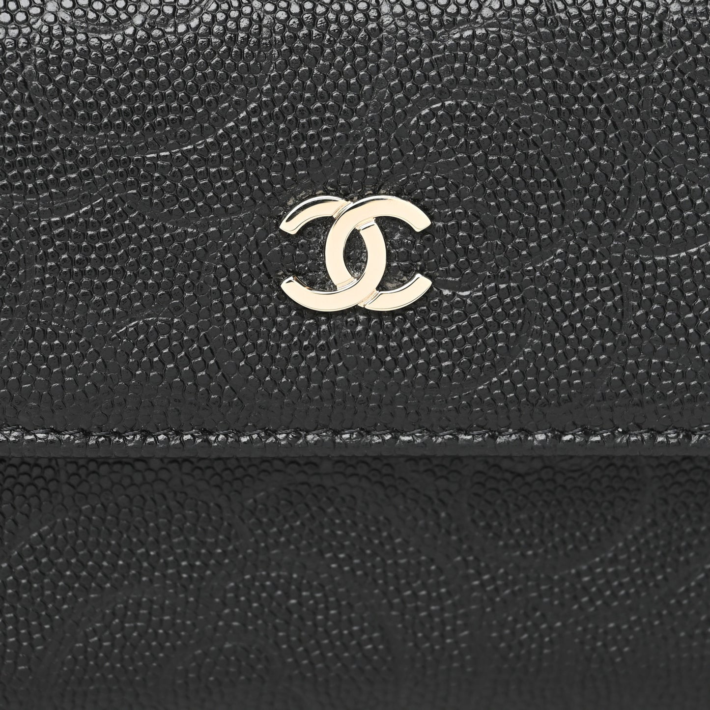 Caviar Camellia Embossed Compact Wallet Black